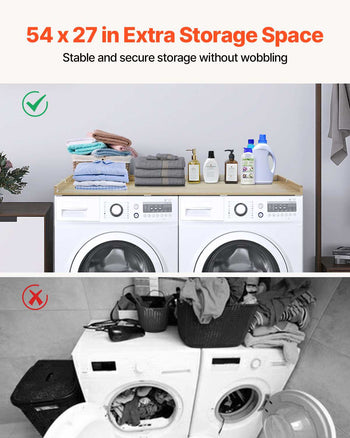 Washer Dryer Countertop, 54" x 27" Wooden Washer and Dryer Countertop, Water-Resistant Laundry Machine Topper Cover with Anti-Slip Pads, for Laundry Room Organization and Storage, Oak