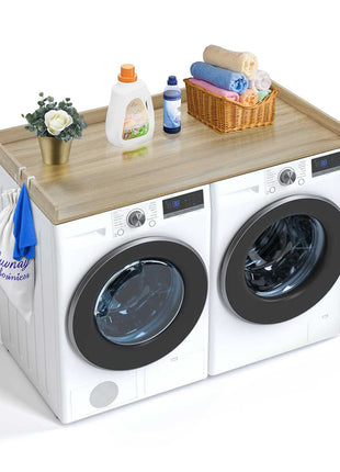 Washer Dryer Countertop, 54" x 27" Wooden Washer and Dryer Countertop, Water-Resistant Laundry Machine Topper Cover with Anti-Slip Pads, for Laundry Room Organization and Storage, Oak