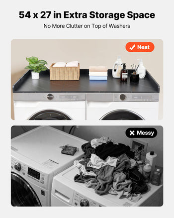 Washer Dryer Countertop, 54 x 27.5 in Marble Washer and Dryer Topper with Edge & 2 Hooks, Water-Resistant Laundry Machine Topper for Laundry Closet Pantry Counter Organization and Storage, Black