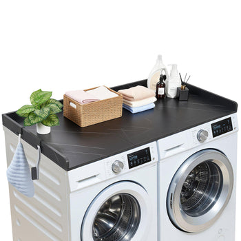 Washer Dryer Countertop, 54 x 27.5 in Marble Washer and Dryer Topper with Edge & 2 Hooks, Water-Resistant Laundry Machine Topper for Laundry Closet Pantry Counter Organization and Storage, Black