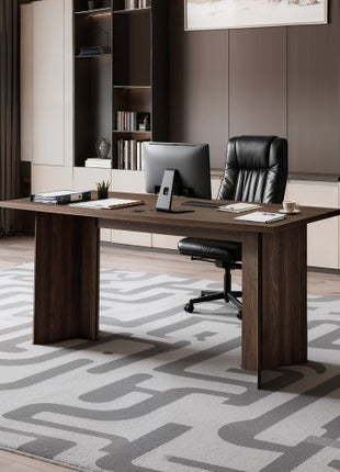 63 in Executive Desk, Large Modern Rectangle Office Table, Heavy Duty Wooden Executive Table with Cable Connection Hole, 250 LBS Load Capacity, Easy Assembly, for Work Study Writing, Walnut