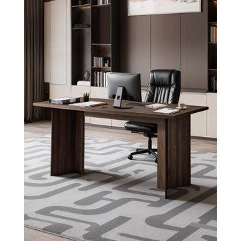 63 in Executive Desk, Large Modern Rectangle Office Table, Heavy Duty Wooden Executive Table with Cable Connection Hole, 250 LBS Load Capacity, Easy Assembly, for Work Study Writing, Walnut