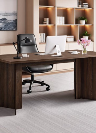 63 in Executive Desk, Large Modern Rectangle Office Table, Heavy Duty Wooden Executive Table with Cable Connection Hole, 250 LBS Load Capacity, Easy Assembly, for Work Study Writing, Walnut