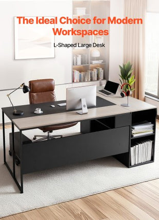 L-Shaped Executive Desk, Large Modern Office Table with Drawers & Storage Cabinet, Heavy Duty Wooden Executive Table with CPU Stand, 350 LBS Load Capacity, Easy Assembly, for Work Study Writing