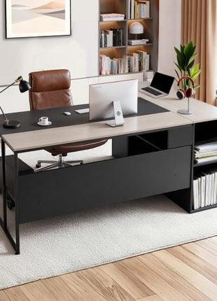 L-Shaped Executive Desk, Large Modern Office Table with Drawers & Storage Cabinet, Heavy Duty Wooden Executive Table with CPU Stand, 350 LBS Load Capacity, Easy Assembly, for Work Study Writing
