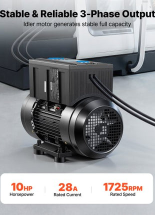 Single Phase to 3-Phase Rotary Converter, 10HP 28A 208-240V Input/Output Rotary Phase Converter - Expandable to Higher Horsepower for Heavy-Load Equipment