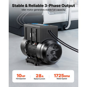 Single Phase to 3-Phase Rotary Converter, 10HP 28A 208-240V Input/Output Rotary Phase Converter - Expandable to Higher Horsepower for Heavy-Load Equipment