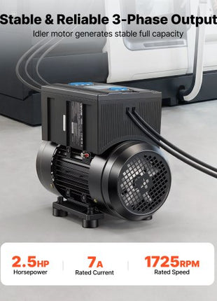 Single Phase to 3-Phase Rotary Converter, 2.5HP 7A 208-240V Input/Output Rotary Phase Converter - Expandable to Higher Horsepower for Heavy-Load Equipment