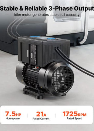 Single Phase to 3-Phase Rotary Converter, 7.5HP 21A 208-240V Input/Output Rotary Phase Converter - Expandable to Higher Horsepower for Heavy-Load Equipment