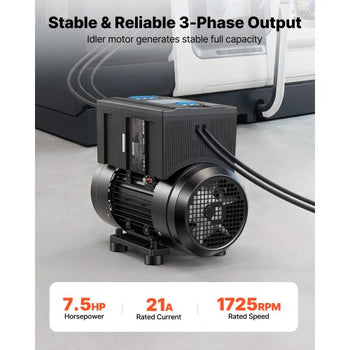 Single Phase to 3-Phase Rotary Converter, 7.5HP 21A 208-240V Input/Output Rotary Phase Converter - Expandable to Higher Horsepower for Heavy-Load Equipment