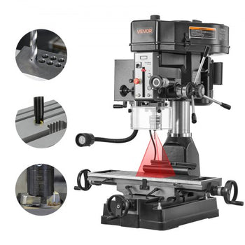 15.875-Inch Mill Drill Machine, 2 HP, Benchtop Milling Drill Press, 150-2560 RPM Adjustable Speed, with Rotating Vise, Laser and Work Light, Milling Drilling Machine, for Woodworking Light Metal