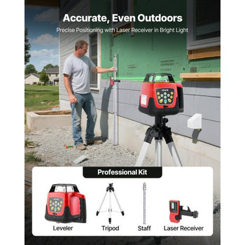Rotary Laser Level Kit, 2000ft 360-Degree Self Leveling Green Horizontal Laser Transit,with Tripod,Receiver,Remote Control, Scale, Toolcase, IP66 Rating Waterproof, 0.80in/100ft for Construction