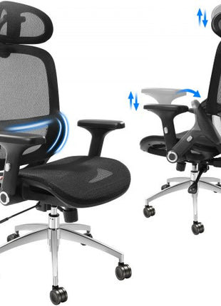 Mesh Office Chair, Adjustable High Back Desk Chair with Mesh Seat, Angle and Height Adjustable Home Office Chair with Lumbar and Head Support, Swivel Computer Task Chair