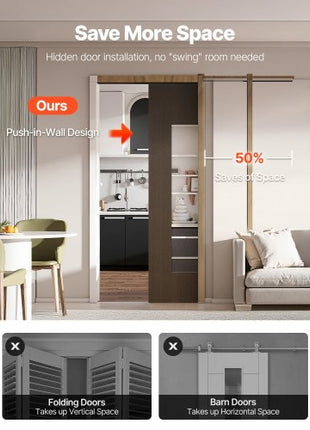 Pocket Door Frame Kit, for 24-36 in Wide 80 in High Door, Pocket Door Kit with Two-Way Soft Close Mechanism, Slide Smoothly Quietly, Easy to Install, Wood and Galvanized Steel, for Living Room