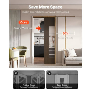 Pocket Door Frame Kit, for 24-30 in Wide 80 in High Door, Pocket Door Kit with Two-Way Soft Close Mechanism, Slide Smoothly Quietly, Easy to Install, Wood and Galvanized Steel, for Living Room