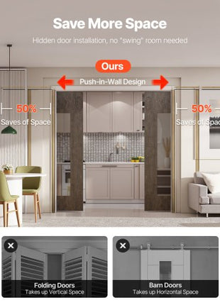 Pocket Door Frame Kit, for 48-72 in Wide 80 in High Door, Pocket Door Kit with Two-Way Soft Close Mechanism, Slide Smoothly Quietly, Easy to Install, Wood and Galvanized Steel, for Living Room