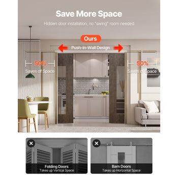 Pocket Door Frame Kit, for 48-72 in Wide 80 in High Door, Pocket Door Kit with Two-Way Soft Close Mechanism, Slide Smoothly Quietly, Easy to Install, Wood and Galvanized Steel, for Living Room