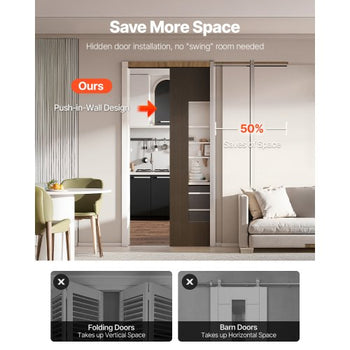 Pocket Door Frame Kit, for 24-32 in Wide 80 in High Door, Pocket Door Kit with Two-Way Soft Close Mechanism, Slide Smoothly Quietly, Easy to Install, Premium Galvanized Steel, for Living Room