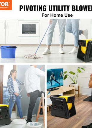 Pivoting Utility Fan, 600 CFM High Velocity Floor Blower for Drying, Cooling, Ventilating, Exhausting, 300° Blowing Angle Air Mover, Portable Carpet Dryer Fan for Home, Work Shop