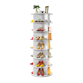 7 Tiers Rotating Shoe Rack Tower, 360° Spinning Shoe Rack, Revolving Storage Round Carousel Display, Freestanding Lazy Susan Organizer Display for Bedroom, Living Room, Entryway, Closet, White