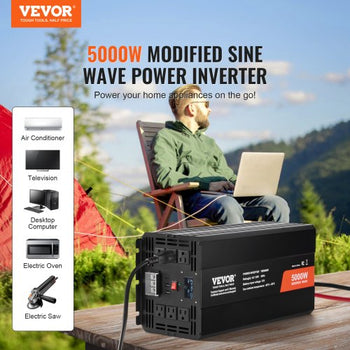 Modified Sine Wave Inverter, 5000W, DC 12V to AC 120V Power Inverter with 6 AC Outlets 2 USB Port 1 Type-C Port, LCD Display and Remote Controller for High Load Home Appliances, CE FCC Certified