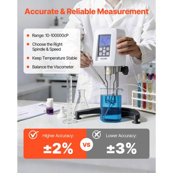 Digital Rotary Viscometer, 10-100,000 mPa.s(cP), ±2% Accuracy, 100-240V Digital Rotational Viscosity Meter with 4 Rotors and Temperature Probe, LCD Display, Lab Viscometer for Fluid Testing