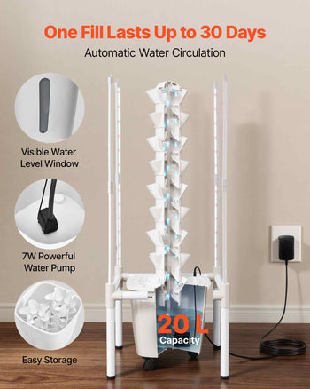 Hydroponic Tower, 45 Pods 9 Tiers Hydroponics Growing System Kit with LED Grow Light, App Control & Casters, Vertical Home Garden with 20L Water Tank & Pump for Indoor Herbs, Fruits, Vegetables