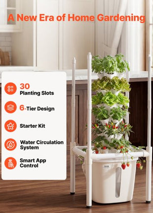 Hydroponic Tower, 30 Pods 6 Tiers Hydroponics Growing System Kit with LED Grow Light & App Control, Vertical Home Garden with 20L Water Tank & Pump, Planter for Indoor Herbs, Fruits, Vegetables