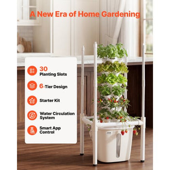 Hydroponic Tower, 30 Pods 6 Tiers Hydroponics Growing System Kit with LED Grow Light & App Control, Vertical Home Garden with 20L Water Tank & Pump, Planter for Indoor Herbs, Fruits, Vegetables
