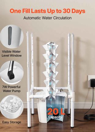 Hydroponic Tower, 30 Pods 6 Tiers Hydroponics Growing System Kit with LED Grow Light & App Control, Vertical Home Garden with 20L Water Tank & Pump, Planter for Indoor Herbs, Fruits, Vegetables