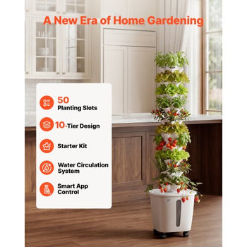 Hydroponic Tower, 50 Pods 10 Tiers Hydroponics Growing System Kit with App Control & Casters, Vertical Home Garden with 20L Water Tank & Pump, Planter for Indoor Herbs, Fruits and Vegetables
