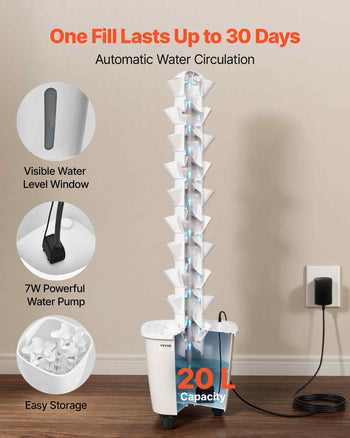 Hydroponic Tower, 50 Pods 10 Tiers Hydroponics Growing System Kit with App Control & Casters, Vertical Home Garden with 20L Water Tank & Pump, Planter for Indoor Herbs, Fruits and Vegetables