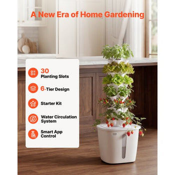 Hydroponic Tower, 30 Pods 6 Tiers Hydroponics Growing System Kit with App Control, Vertical Home Garden with 20L Water Tank & Pump, Planter Germination Kit for Indoor Herbs, Fruits, Vegetables