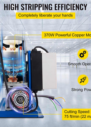 Portable Wire Stripper, 18 AWG to 1" OD, 11 Channels, 10 Blades, Electric Machine for Efficient Copper Recycling, Speeds Up to 75ft/min