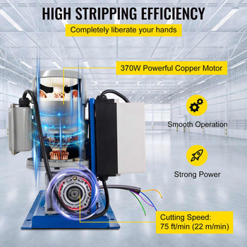 Portable Wire Stripper, 18 AWG to 1" OD, 11 Channels, 10 Blades, Electric Machine for Efficient Copper Recycling, Speeds Up to 75ft/min