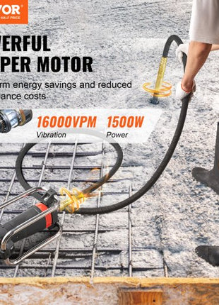 Electric Concrete Vibrator, 1300W 16000 VPM, 2HP Copper Motor Handheld Concrete Vibrating Tool, Portable Pencil Cement Vibrator with Shaft of 14.75ft / 4.5m, Remove Air Bubble and Level Concrete