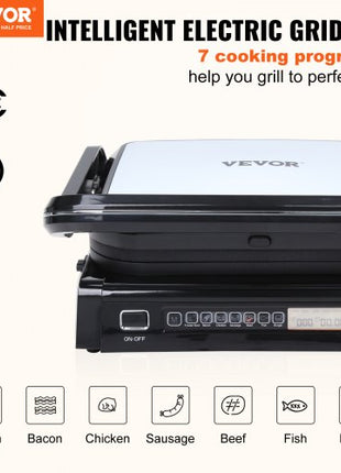 7 IN 1 Commercial Electric Griddle, 14.4" 1800W Indoor Countertop Grill, Stainless Steel Restaurant Teppanyaki Grill with Non Stick Iron Cooking Plate, 0-446? Adjustable Temp Control 110V