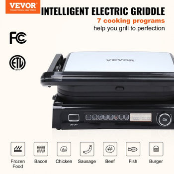 7 IN 1 Commercial Electric Griddle, 14.4" 1800W Indoor Countertop Grill, Stainless Steel Restaurant Teppanyaki Grill with Non Stick Iron Cooking Plate, 0-446? Adjustable Temp Control 110V