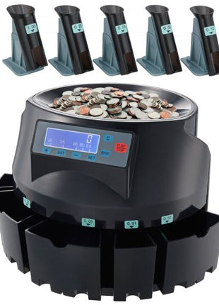 USD Coin Counter & Coin Sorters with LCD Display, Coin Sorter Machine for USD Coin 1? 5? 10? 25? $1, Sorts up to 300 Coins/min, Change Counter Holds 2000 Coins Included 5 Coin Bins & 5 Tubes
