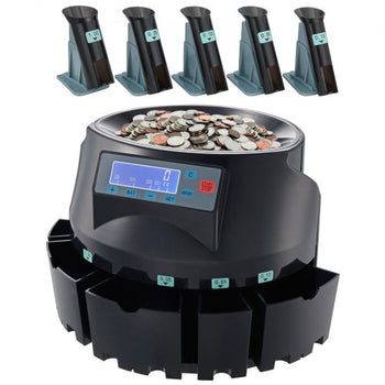 USD Coin Counter & Coin Sorters with LCD Display, Coin Sorter Machine for USD Coin 1? 5? 10? 25? $1, Sorts up to 300 Coins/min, Change Counter Holds 2000 Coins Included 5 Coin Bins & 5 Tubes