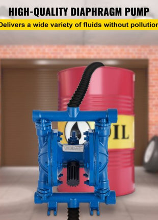 Air-Operated Double Diaphragm Pump, 1/2 in Inlet & Outlet, Cast Iron Body, 3 GPM & Max 90 PSI, Nitrile Diaphragm Pneumatic Transfer Pump for Petroleum, Diesel, Oil & Low Viscosity Fluids
