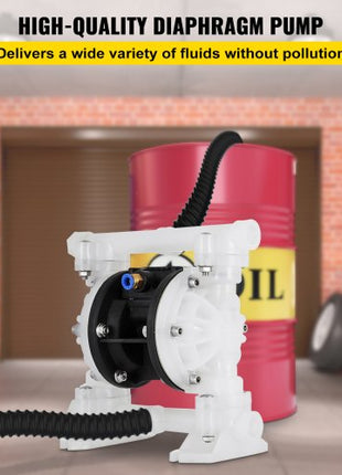 Air-Operated Double Diaphragm Pump, 1/2 in Inlet & Outlet, Polypropylene Body, 8.8 GPM & Max 120PSI, PTFE Diaphragm Pneumatic Transfer Pump for Petroleum, Diesel, Oil & Low Viscosity Fluids