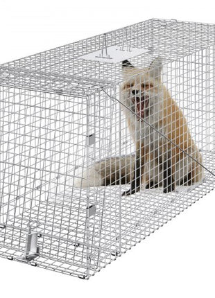 Humane Live Animal Trap, Dimensions 50" x 20" x 26", Crafted from Galvanized Iron, Collapsible Design with Carrying Handle for Capturing Stray Dogs, Armadillos, Raccoons, Marmots, and Foxes