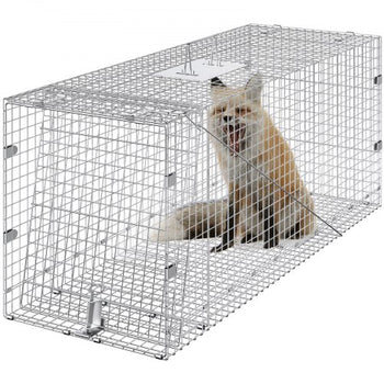 Humane Live Animal Trap, Dimensions 50" x 20" x 26", Crafted from Galvanized Iron, Collapsible Design with Carrying Handle for Capturing Stray Dogs, Armadillos, Raccoons, Marmots, and Foxes