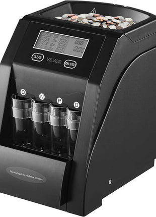 USD Coin Sorter, Coin Counter Machine for 4 Kinds of USD Coins, Coin Sorter and Wrapper Machine Holds up to 200 Coins, LCD Screen Display Coin Storage Included 4 Coin Tubes and Boxes