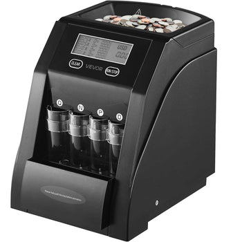 USD Coin Sorter, Coin Counter Machine for 4 Kinds of USD Coins, Coin Sorter and Wrapper Machine Holds up to 200 Coins, LCD Screen Display Coin Storage Included 4 Coin Tubes and Boxes