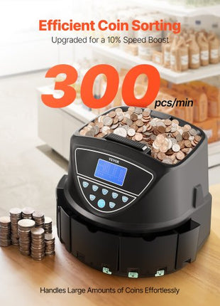 USD Coin Sorter, Coin Counter Machine for 5 Kinds of USD Coins, Coin Sorter and Wrapper Machine Holds up to 2000 Coins, Screen Display Coin Storage Included 5 Coin Tubes and Boxes