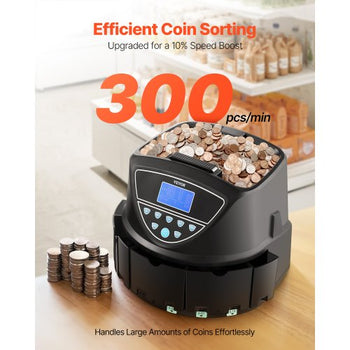 USD Coin Sorter, Coin Counter Machine for 5 Kinds of USD Coins, Coin Sorter and Wrapper Machine Holds up to 2000 Coins, Screen Display Coin Storage Included 5 Coin Tubes and Boxes