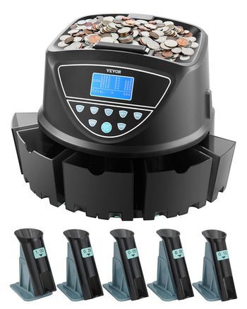 USD Coin Sorter, Coin Counter Machine for 5 Kinds of USD Coins, Coin Sorter and Wrapper Machine Holds up to 2000 Coins, Screen Display Coin Storage Included 5 Coin Tubes and Boxes