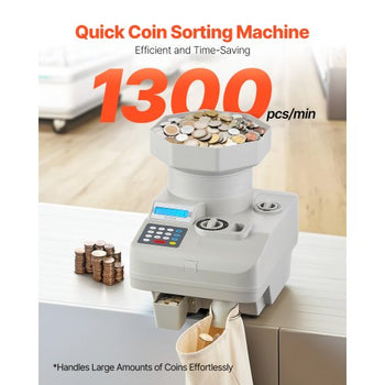 Coin Counter, Professional Coin Sorter with LED Display Holds up to 11000 Coins, Automatic Coin Sorter and Wrapper Machine for All Coins, Suitable for International Coins and Tokens